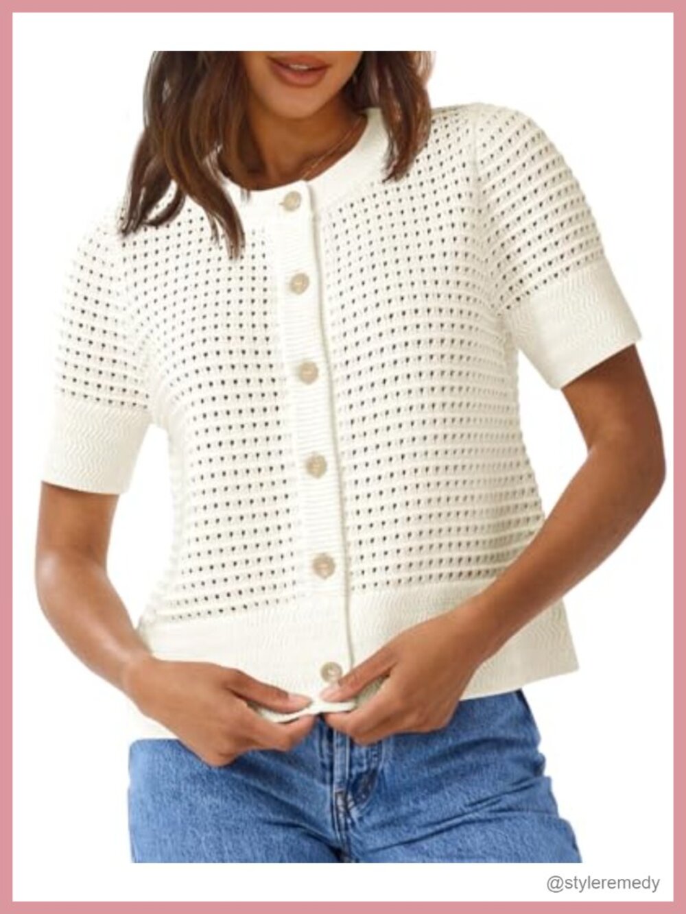 Crochet Short Sleeve Cardigan Summer Beach Sweater Top Button Down Knit
